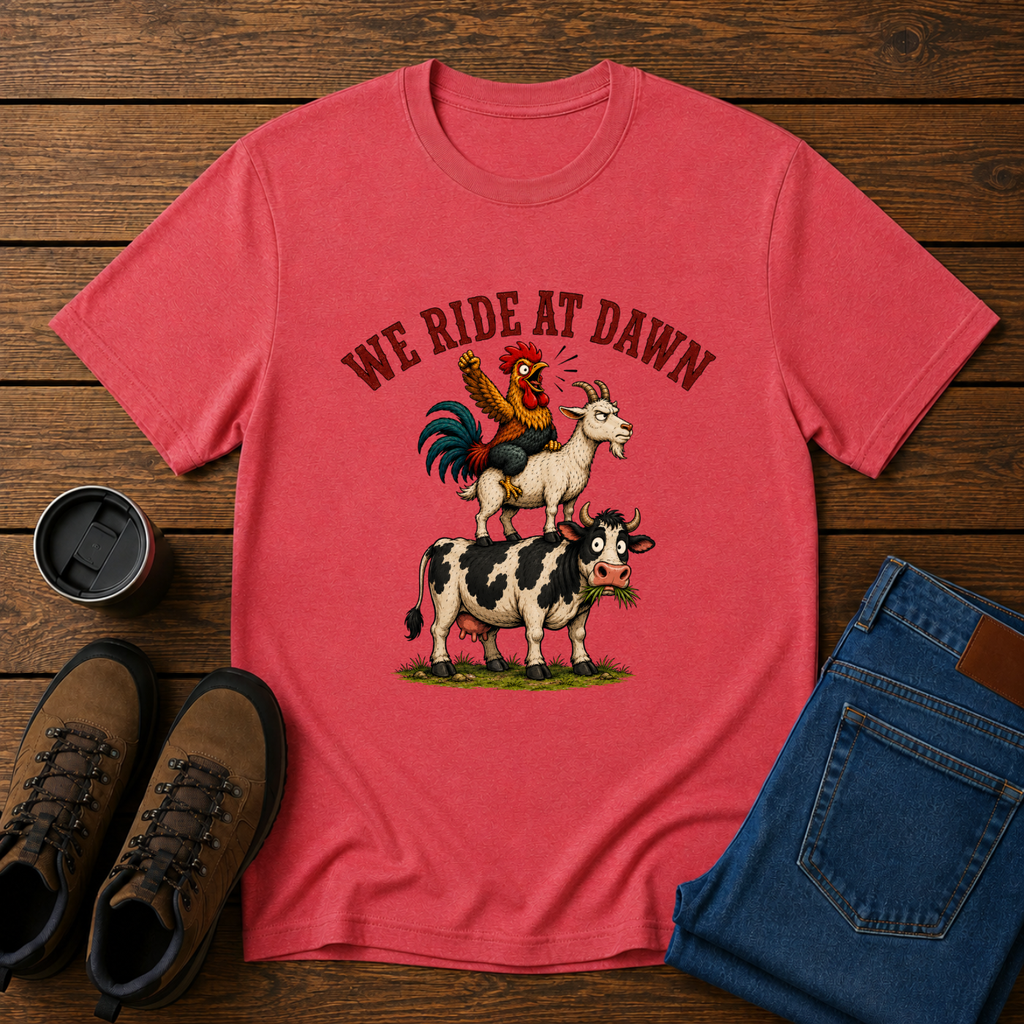 We Ride at Dawn | Funny Farm Animal T-Shirt | Morning Chores Tee