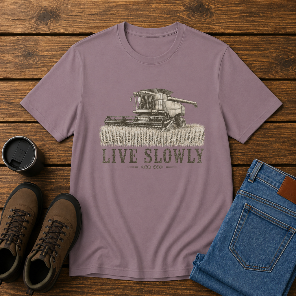 Live Slowly | Farm Life T-Shirt | Vintage Combine Harvest Tee