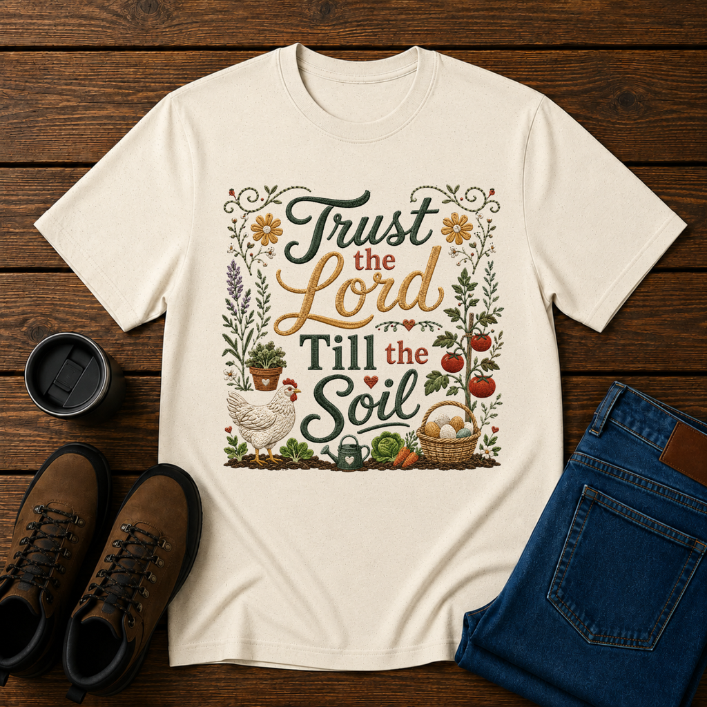 Trust the Lord Till the Soil | Christian Gardening T-Shirt | Faith & Garden Tee