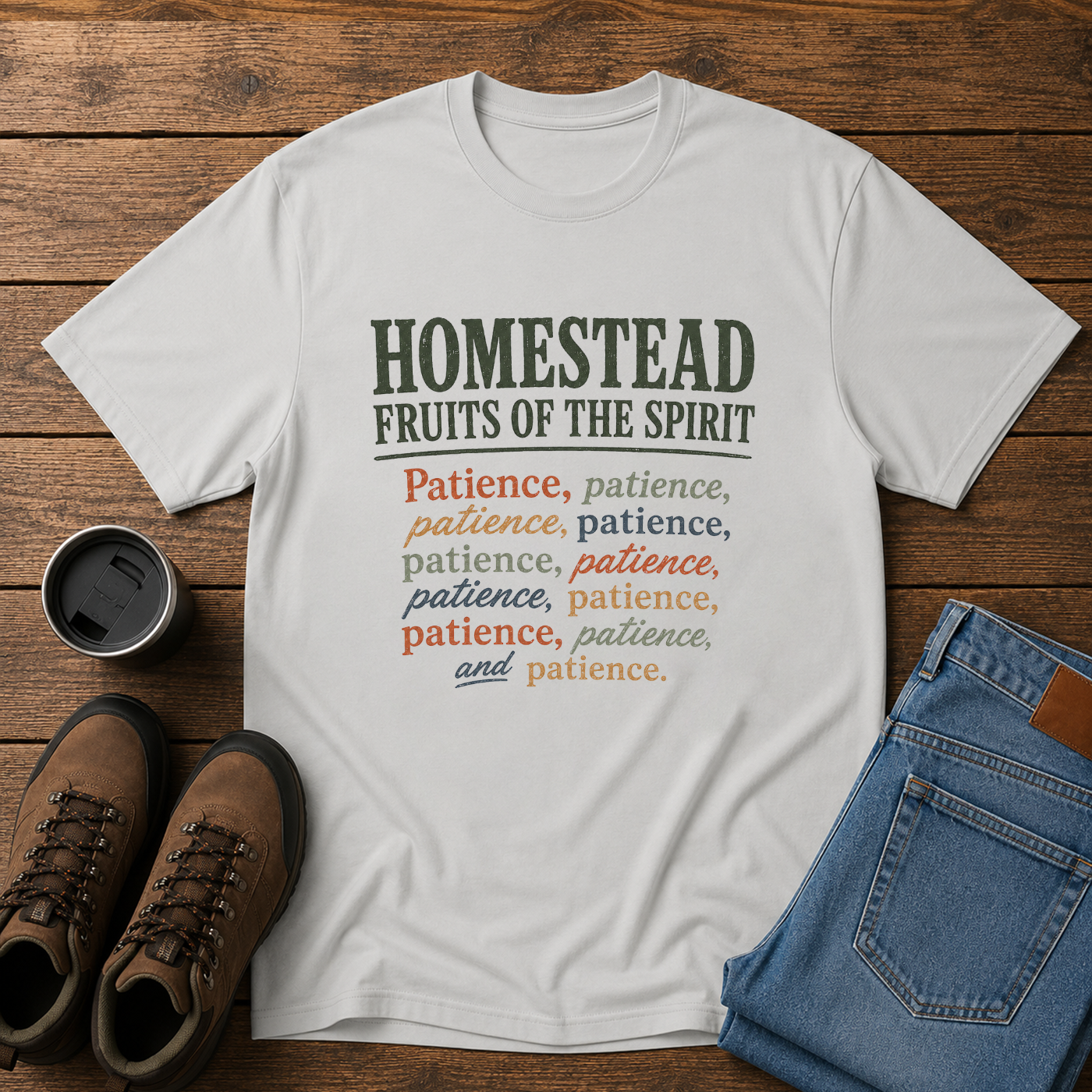 Homestead Fruits of the Spirit | Funny Christian Homestead T-Shirt | Patience Tee