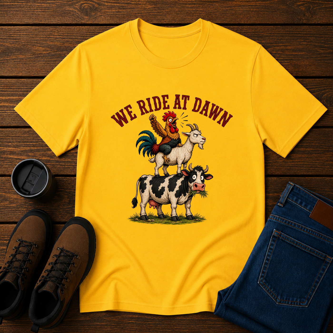 We Ride at Dawn | Funny Farm Animal T-Shirt | Morning Chores Tee