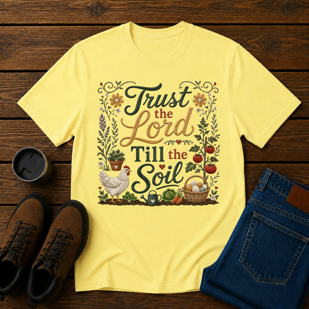 Trust the Lord Till the Soil | Christian Gardening T-Shirt | Faith & Garden Tee