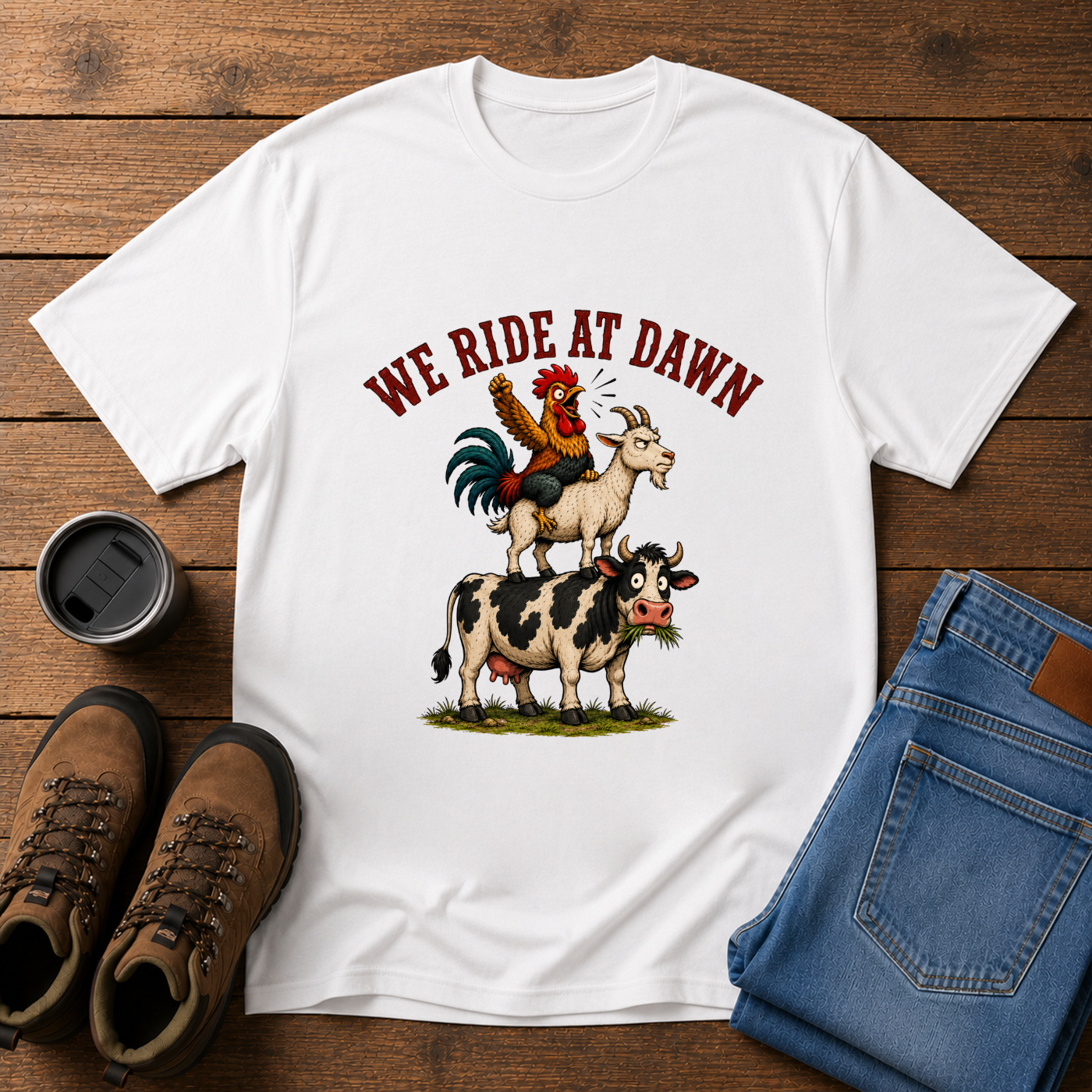 We Ride at Dawn | Funny Farm Animal T-Shirt | Morning Chores Tee