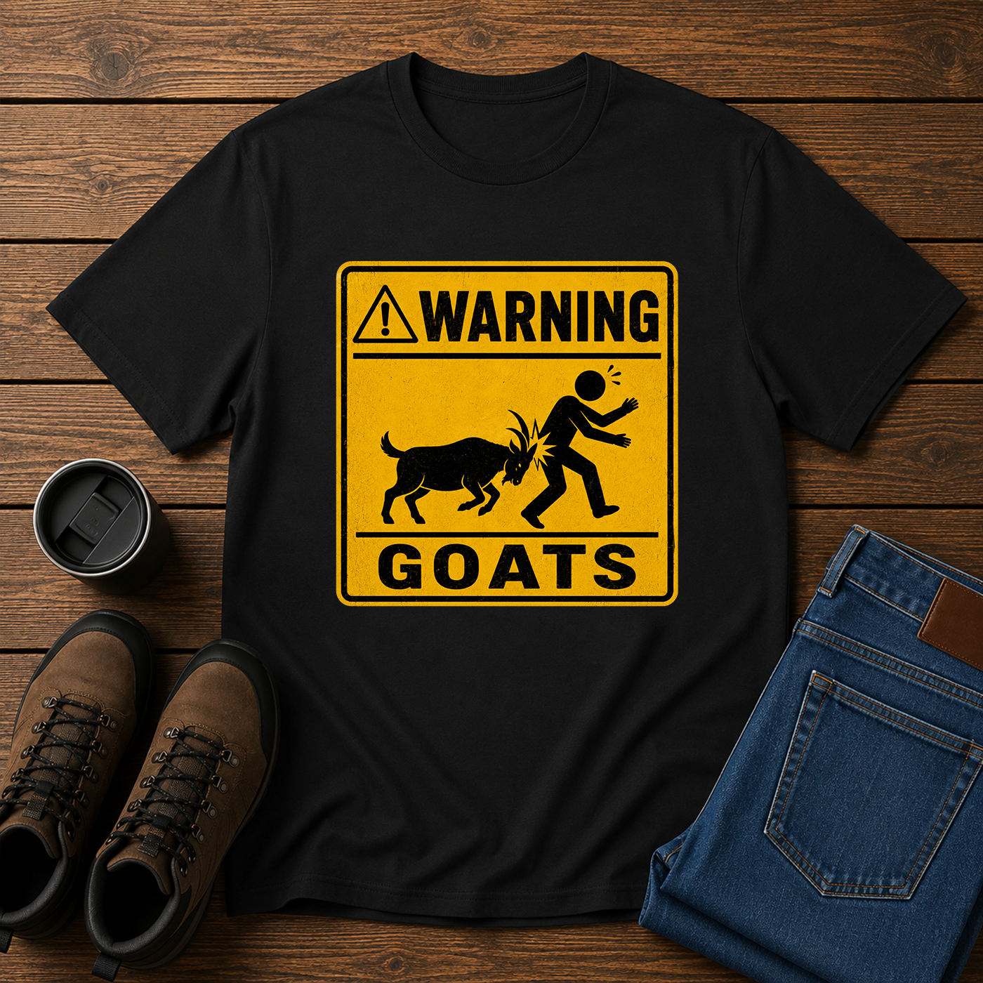 Warning: Goats | Funny Homestead T-Shirt | Goat Ram Road Sign Tee