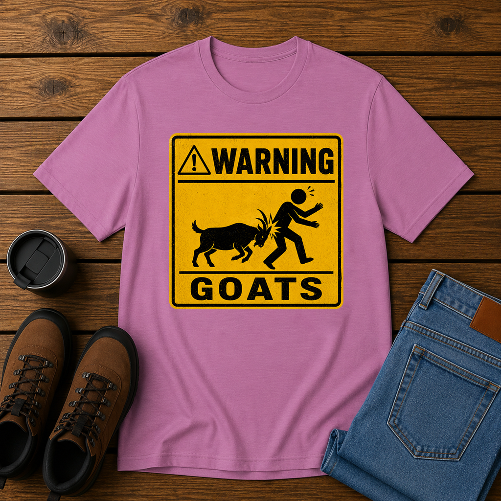 Warning: Goats | Funny Homestead T-Shirt | Goat Ram Road Sign Tee