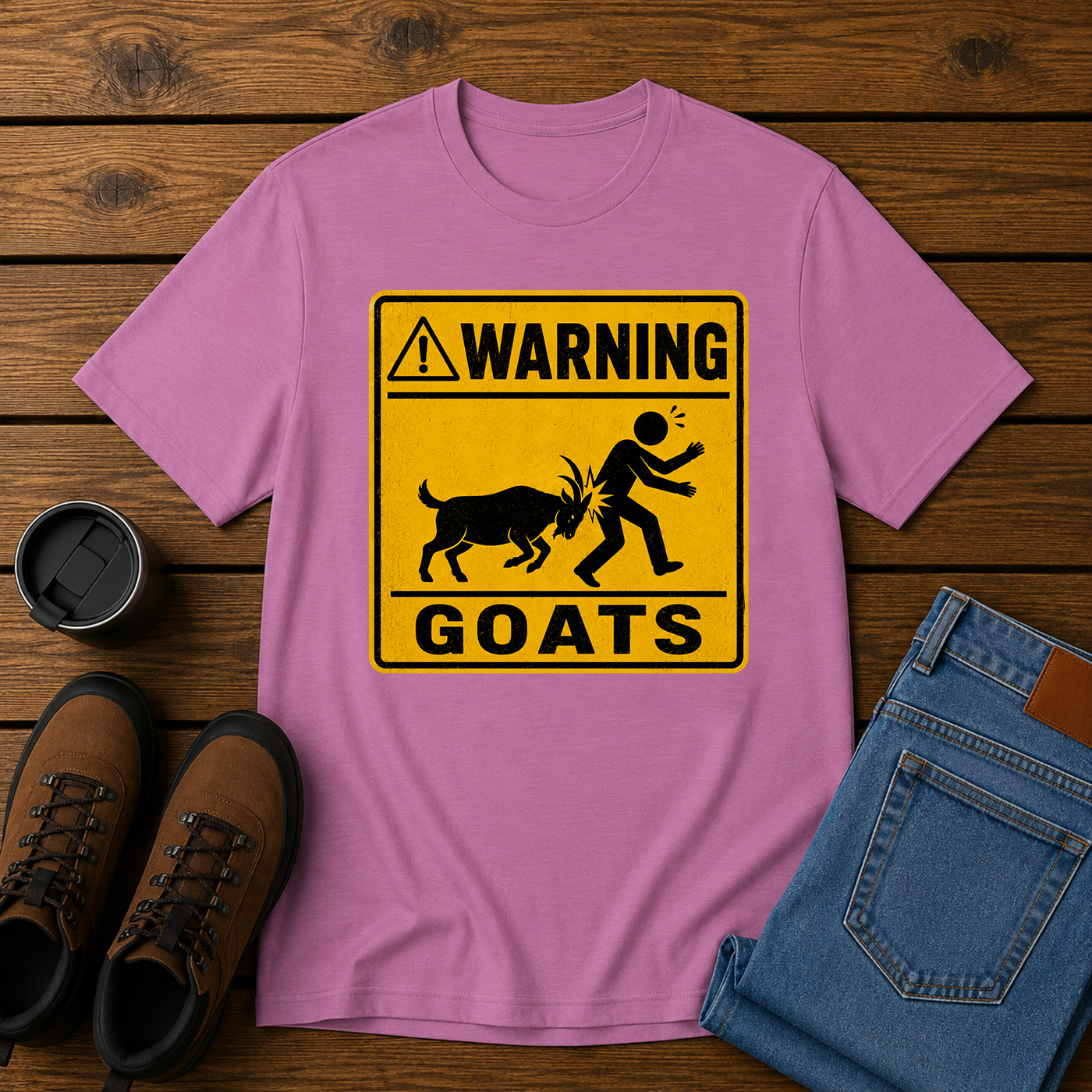 Warning: Goats | Funny Homestead T-Shirt | Goat Ram Road Sign Tee
