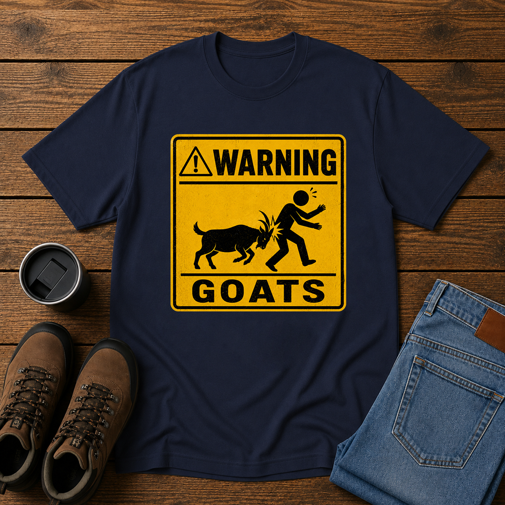 Warning: Goats | Funny Homestead T-Shirt | Goat Ram Road Sign Tee