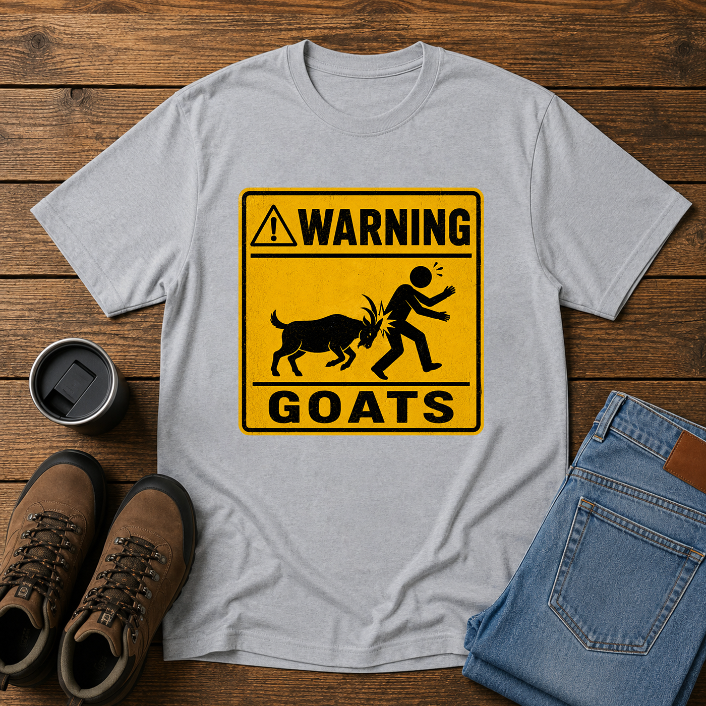 Warning: Goats | Funny Homestead T-Shirt | Goat Ram Road Sign Tee