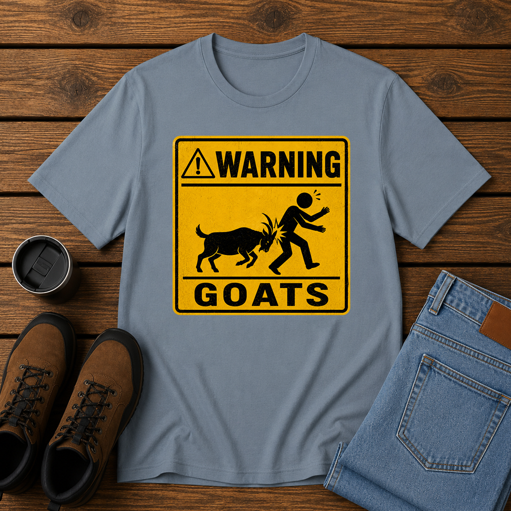 Warning: Goats | Funny Homestead T-Shirt | Goat Ram Road Sign Tee